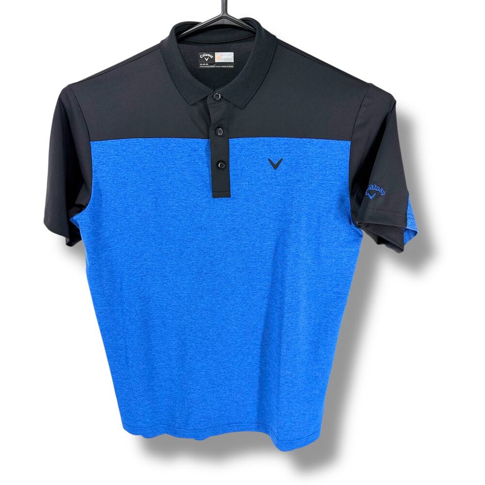 Callaway Opti Dri Golf Polo Men's Medium Blue Black Colorblock Performance